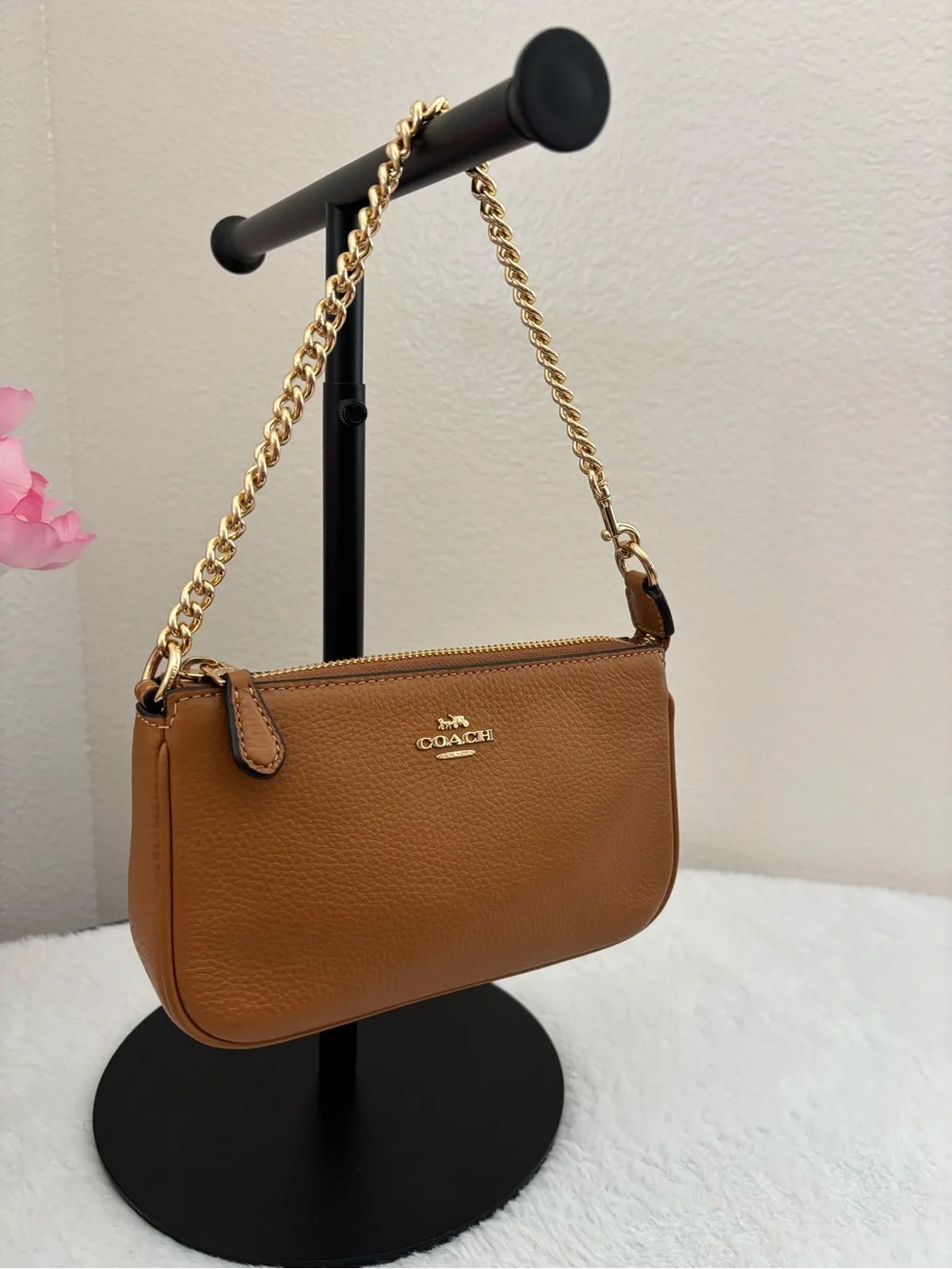 Coach Tan Leather Nolita 19 Wristlet with Gold Chain